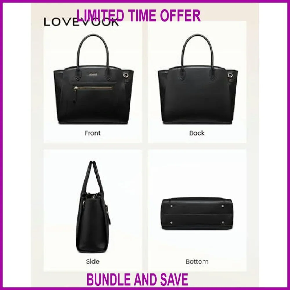 Vegan Leather Laptop Tote Bag for Women - 15.6 Inch Work Briefcase Purse